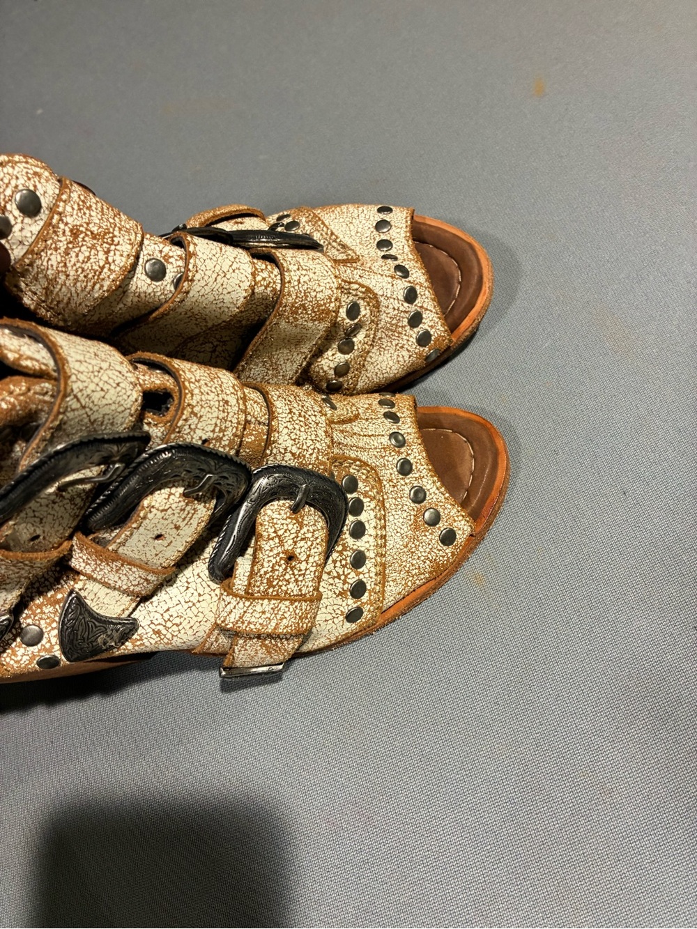 liberty Metallic Cracked Gold Studded Open-Toe Sandals
